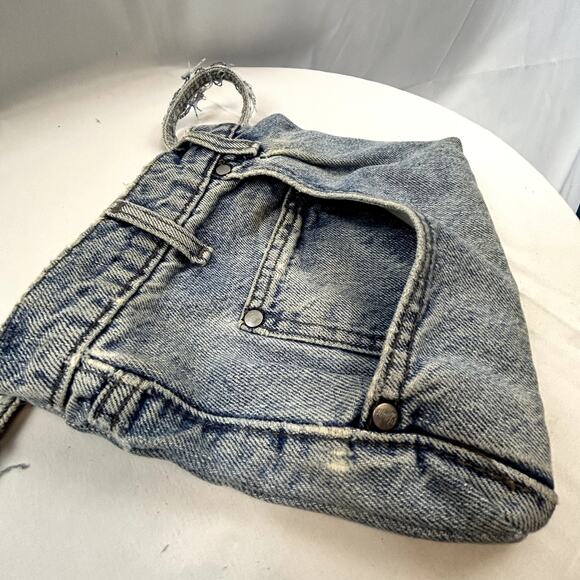 Handmade Blue Jean Purse LINED with pockets Denim shoulder strap unique - Picture 5 of 7